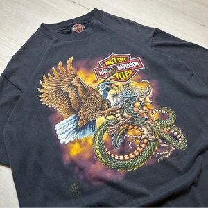 Harley-Davidson Black Tee with Eagle and Serpent Graphic